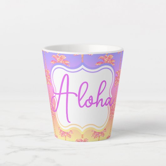 Tropical Sunset Island Meisje Roze Palmboom Mok (Voorkant)