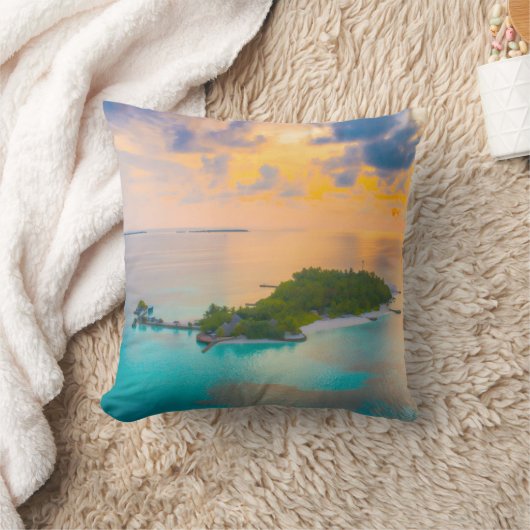 Tropical Sunset Island Throw Pillow | Beach & Ocea Kussen (Deken)