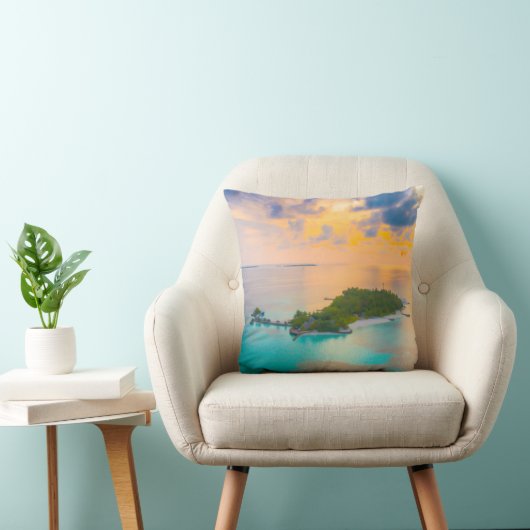 Tropical Sunset Island Throw Pillow | Beach & Ocea Kussen (Stoel)