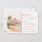 Tropical Sunset Island Watercolor Wedding QR RSVP Kaartje (Voorkant)