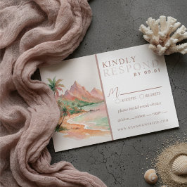 Tropical Sunset Island Watercolor Wedding QR  RSVP Kaartje