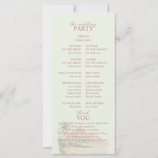 Tropical Sunset Island Wedding Ceremony Program (Achterkant)