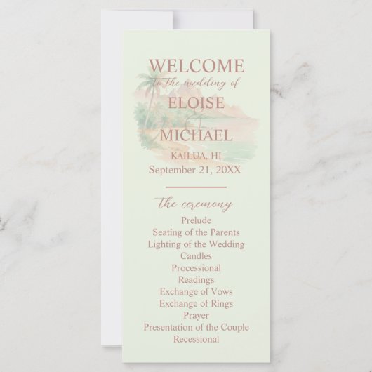 Tropical Sunset Island Wedding Ceremony Program (Voorkant)