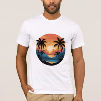 Tropical Sunset Landscape with Palm Trees and Moun T-shirt