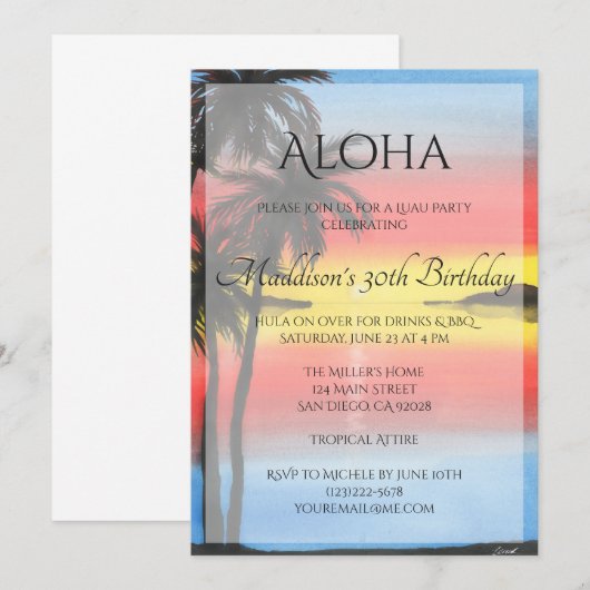 Tropical Sunset Luau Uitnodiging (Voorkant / Achterkant)