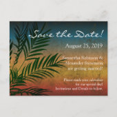 Tropical Sunset Palm Fronds Beach Save the Date Aankondigingskaart (Voorkant)