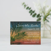 Tropical Sunset Palm Fronds Beach Save the Date Aankondigingskaart (Staand voorkant)