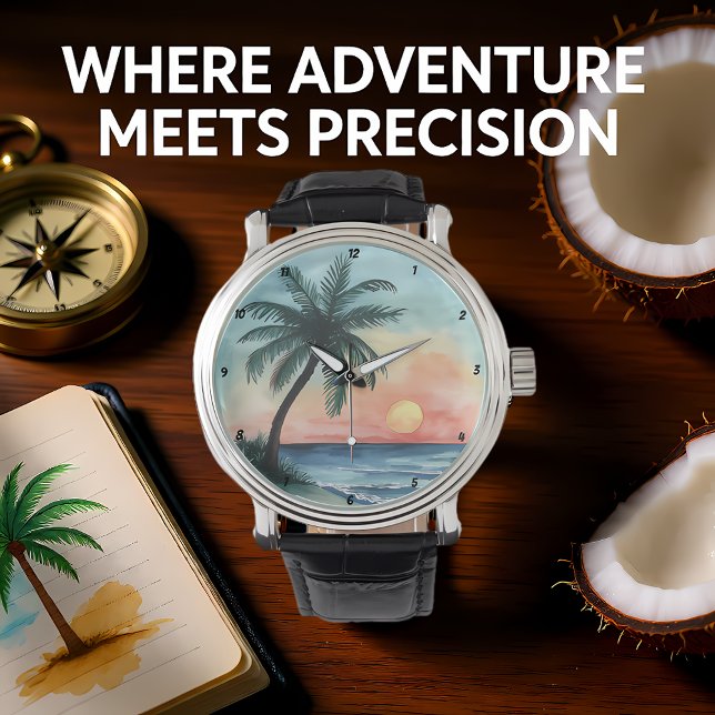 Tropical Sunset Palm Ocean Waves Horloge (Creator heeft geüpload)
