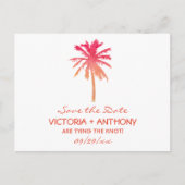 Tropical Sunset Palm Tree Beach De datum opslaan Aankondigingskaart (Voorkant)