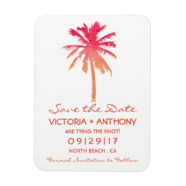 Tropical Sunset Palm Tree Beach Save the Date Magneet