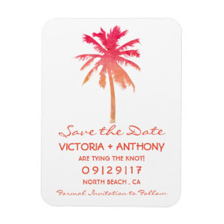 Tropical Sunset Palm Tree Beach Save the Date Magneet