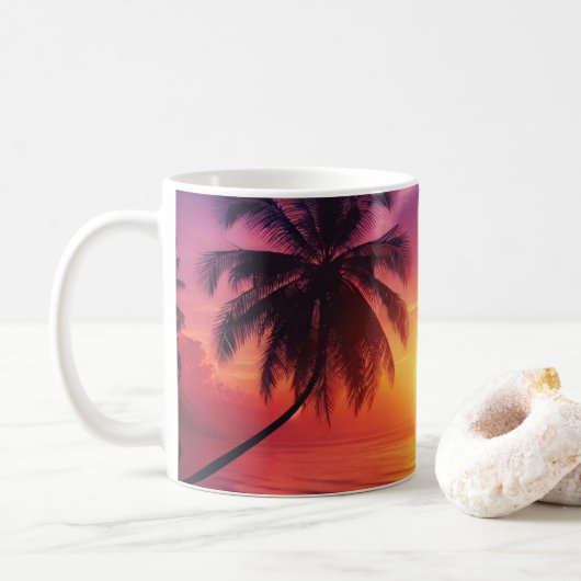 Tropical Sunset Paradise Mok – Ocean Uitzicht Gift (Met donut)