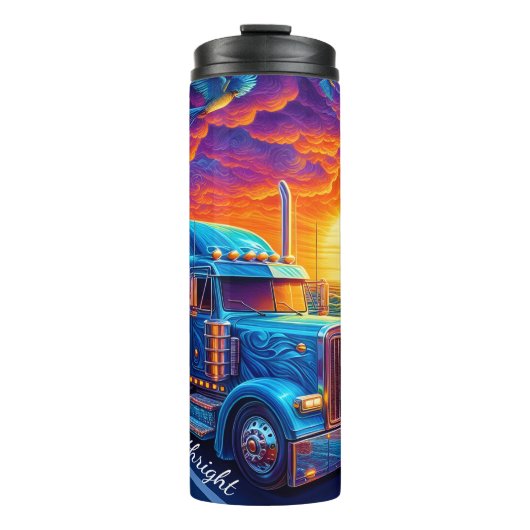 Tropical Sunset Semi Truck Ocean Thermosbeker (Voorkant)