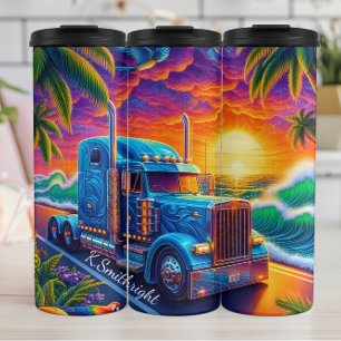 Tropical Sunset Semi Truck Ocean Thermosbeker