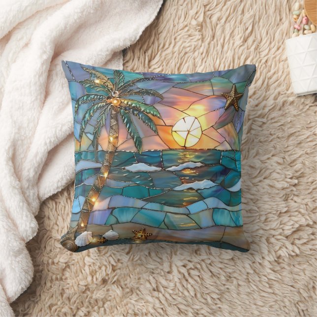 Tropical Sunset Stained Glass Pillow Kussen (Deken)
