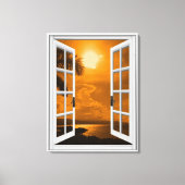 Tropical Sunset Uitzicht Kunstmatig Venster Canvas Afdruk (Voorkant)