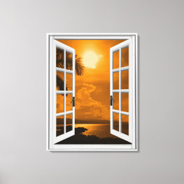 Tropical Sunset Uitzicht Kunstmatig Venster Canvas Afdruk