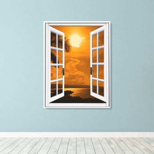Tropical Sunset Uitzicht Kunstmatig Venster Canvas Afdruk (Insitu (Houten vloer))