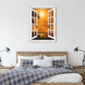 Tropical Sunset Uitzicht Kunstmatig Venster Canvas Afdruk (Insitu (Slaapkamer))