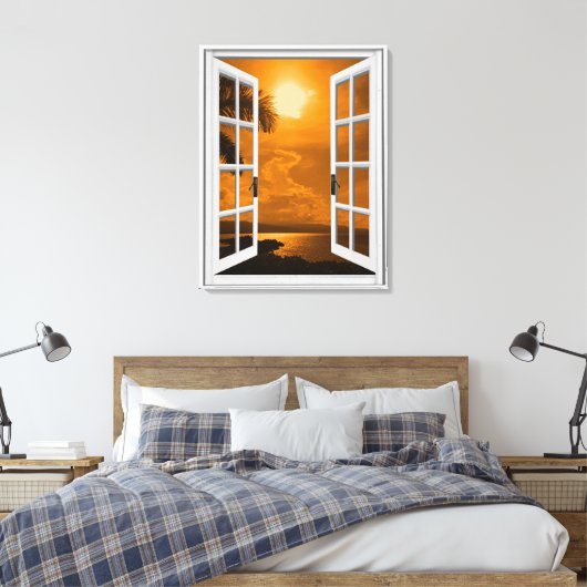 Tropical Sunset Uitzicht Kunstmatig Venster Canvas Afdruk (Insitu (Slaapkamer))