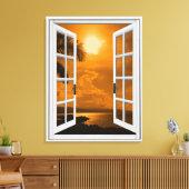 Tropical Sunset Uitzicht Kunstmatig Venster Canvas Afdruk (Insitu (Woonkamer))