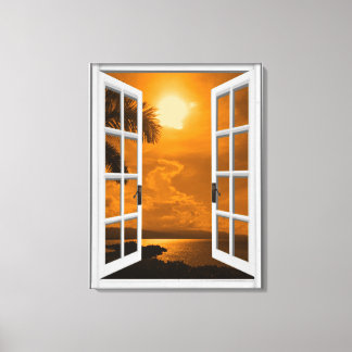 Tropical Sunset Uitzicht Kunstmatig Venster Canvas Afdruk