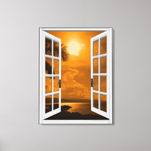 Tropical Sunset Uitzicht Kunstmatig Venster Canvas Afdruk (Voorkant)