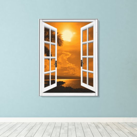 Tropical Sunset Uitzicht Kunstmatig Venster Canvas Afdruk (Insitu (Houten vloer))