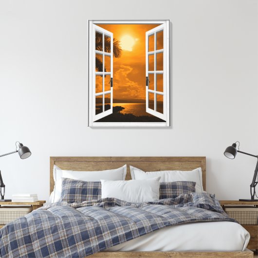 Tropical Sunset Uitzicht Kunstmatig Venster Canvas Afdruk (Insitu (Slaapkamer))