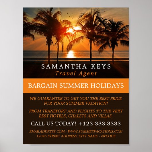 Tropical Sunset Vakantie, Reisbureau Adverteren Poster (Voorkant)