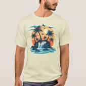 Tropical Sunset Waterfall Graphic T-Shirt (Voorkant)