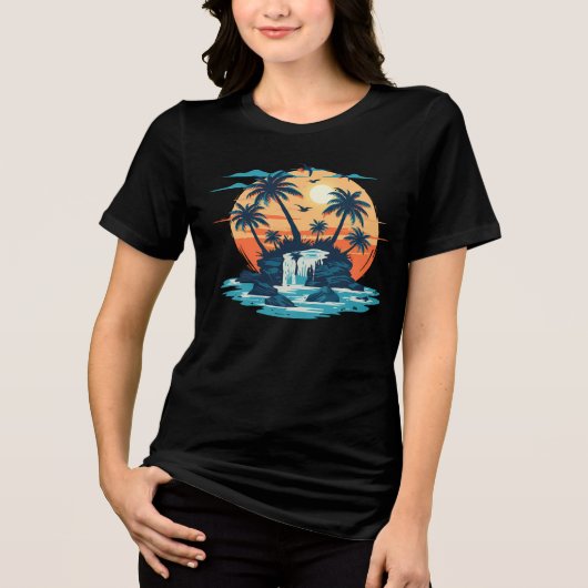 Tropical Sunset Waterfall Graphic T-Shirt (Voorkant)