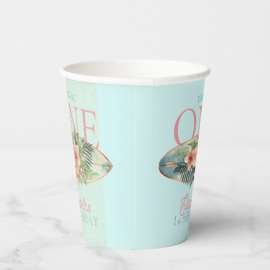 Tropical Surf Board The Big One 1e Verjaardag Papieren Bekers (Rechts)