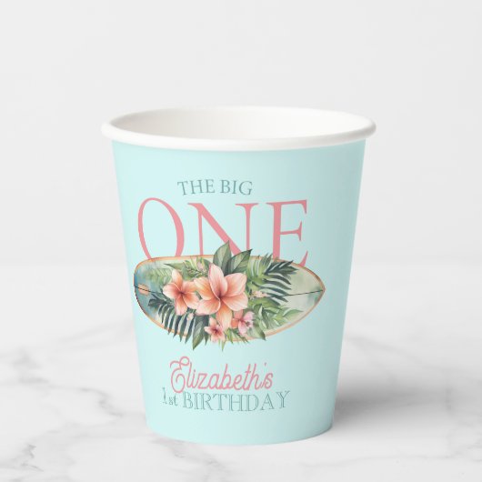 Tropical Surf Board The Big One 1e Verjaardag Papieren Bekers (Voorkant)