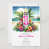 Tropical Surfboard The Big ONE 1e Verjaardagsfeest Kaart (Voorkant)