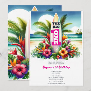 Tropical Surfboard The Big ONE 1e Verjaardagsfeest Kaart