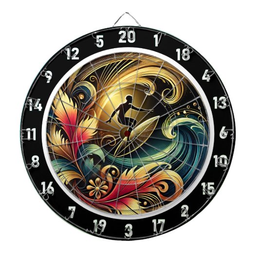 Tropical Surfer Sunset Wave Canvas Dartbord (Voorkant)