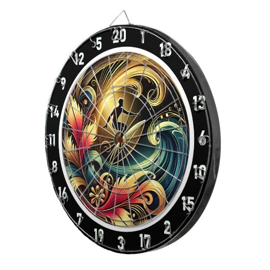 Tropical Surfer Sunset Wave Canvas Dartbord (Voorkant Rechts)