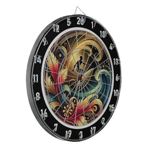 Tropical Surfer Sunset Wave Canvas Dartbord (Voorkant Links)