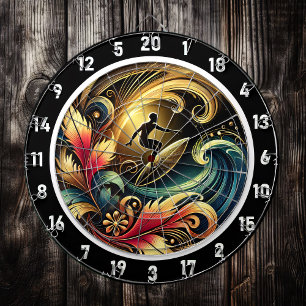 Tropical Surfer Sunset Wave Canvas Dartbord