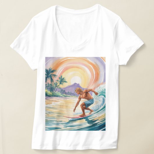 Tropical Surfing Sunset White V-Neck T-Shirts (Laagn)