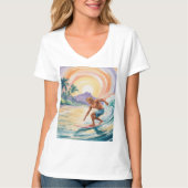 Tropical Surfing Sunset White V-Neck T-Shirts (Voorkant)
