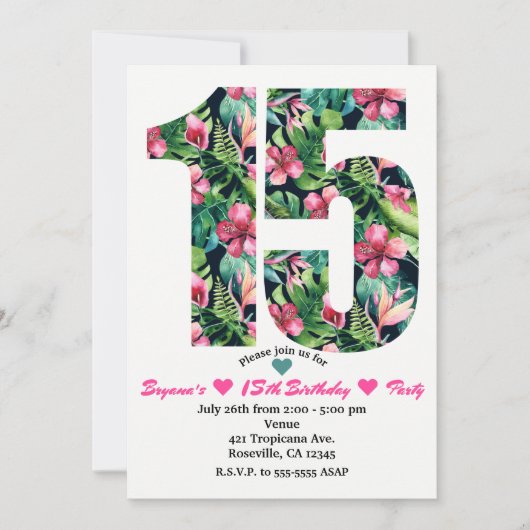 Tropical Sweet 15 15e verjaardag Uitnodiging (Voorkant)