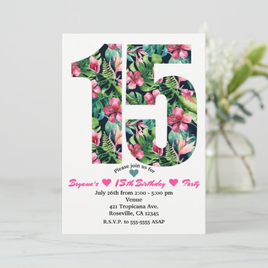 Tropical Sweet 15 15e verjaardag Uitnodiging (Staand voorkant)