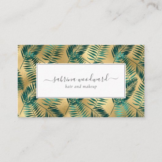 Tropical Teal Gold Foliage Pattern Appointment Visitekaartje (Voorkant)