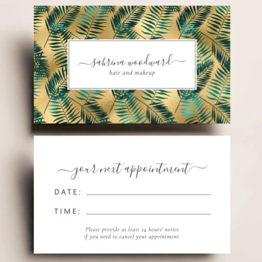 Tropical Teal Gold Foliage Pattern Appointment Visitekaartje