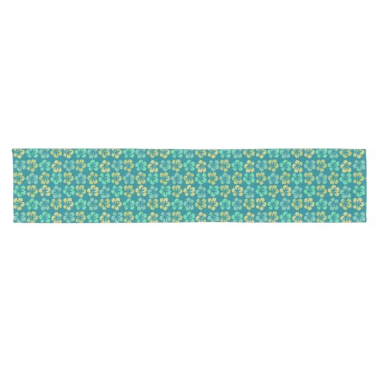 Tropical Teal Hibiscus Flower Pattern Korte Tafelloper (Horizontaal)