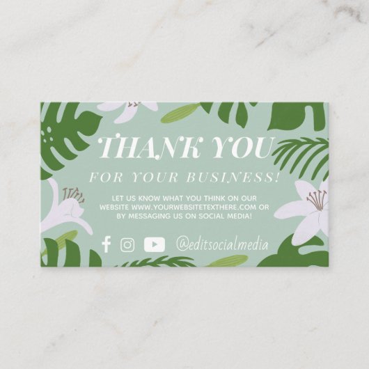 Tropical Thank You Business Card Informatiekaartje (Voorkant)
