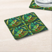 Tropical-themed coasters with vibrant green leaves kartonnen onderzetters (Schuin)