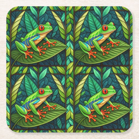 Tropical-themed coasters with vibrant green leaves kartonnen onderzetters (Voorkant)